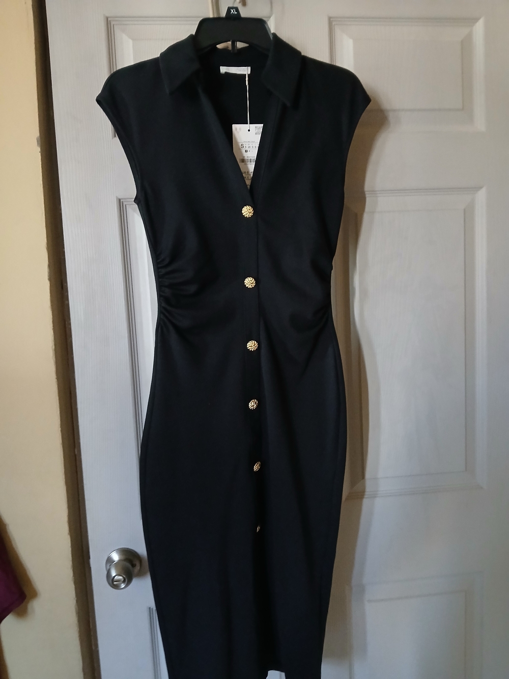 Zara Black Sleeveless Button-Front Collared Dress